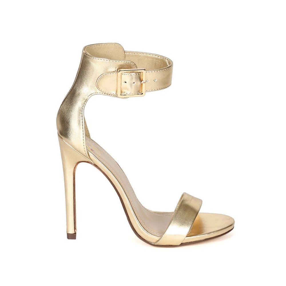 CHARLOTTE RUSSE Y2K Gold Patent Ankle Buckles Stiletto Heels Pump Shoes *8M*